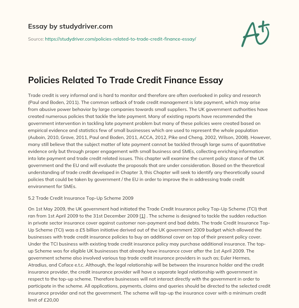 Policies Related to Trade Credit Finance Essay essay