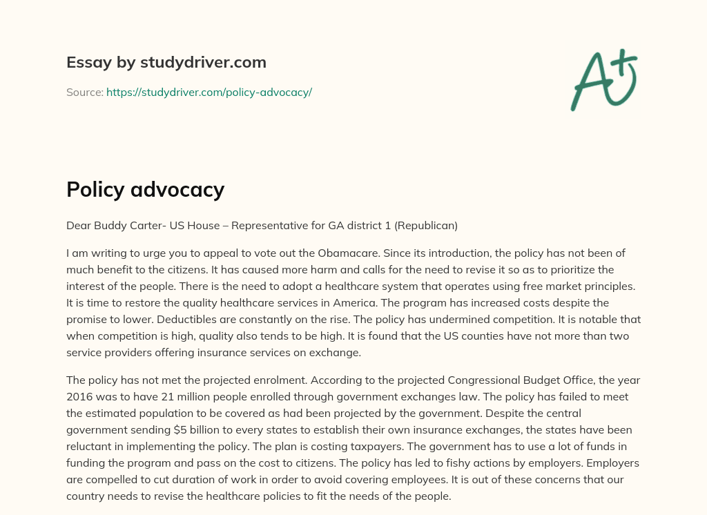 Policy Advocacy essay