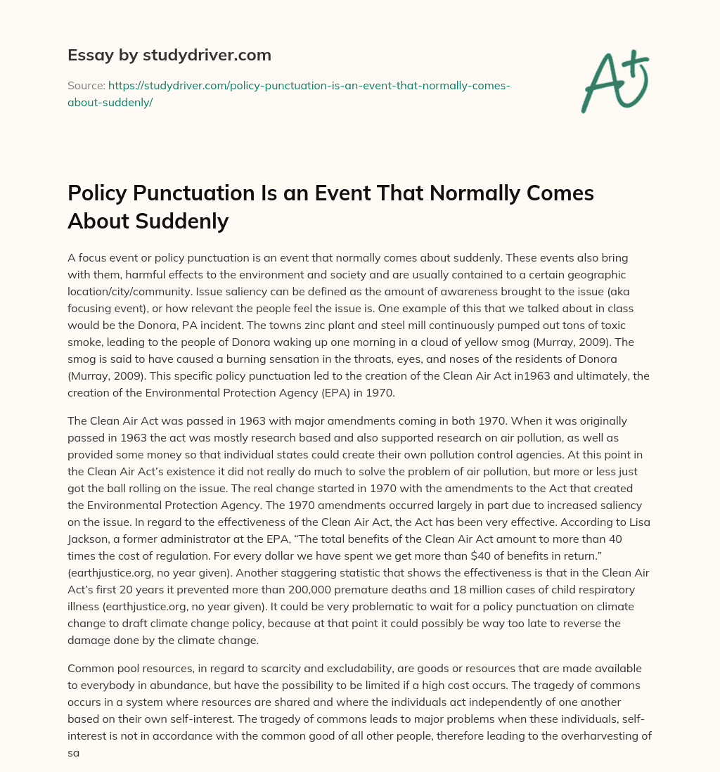 Policy Punctuation is an Event that Normally Comes about Suddenly essay