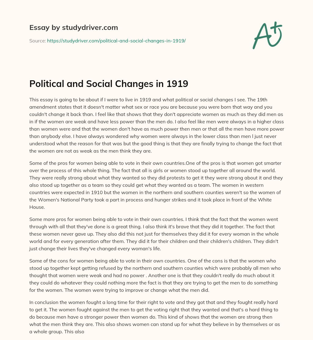 Political and Social Changes in 1919 essay