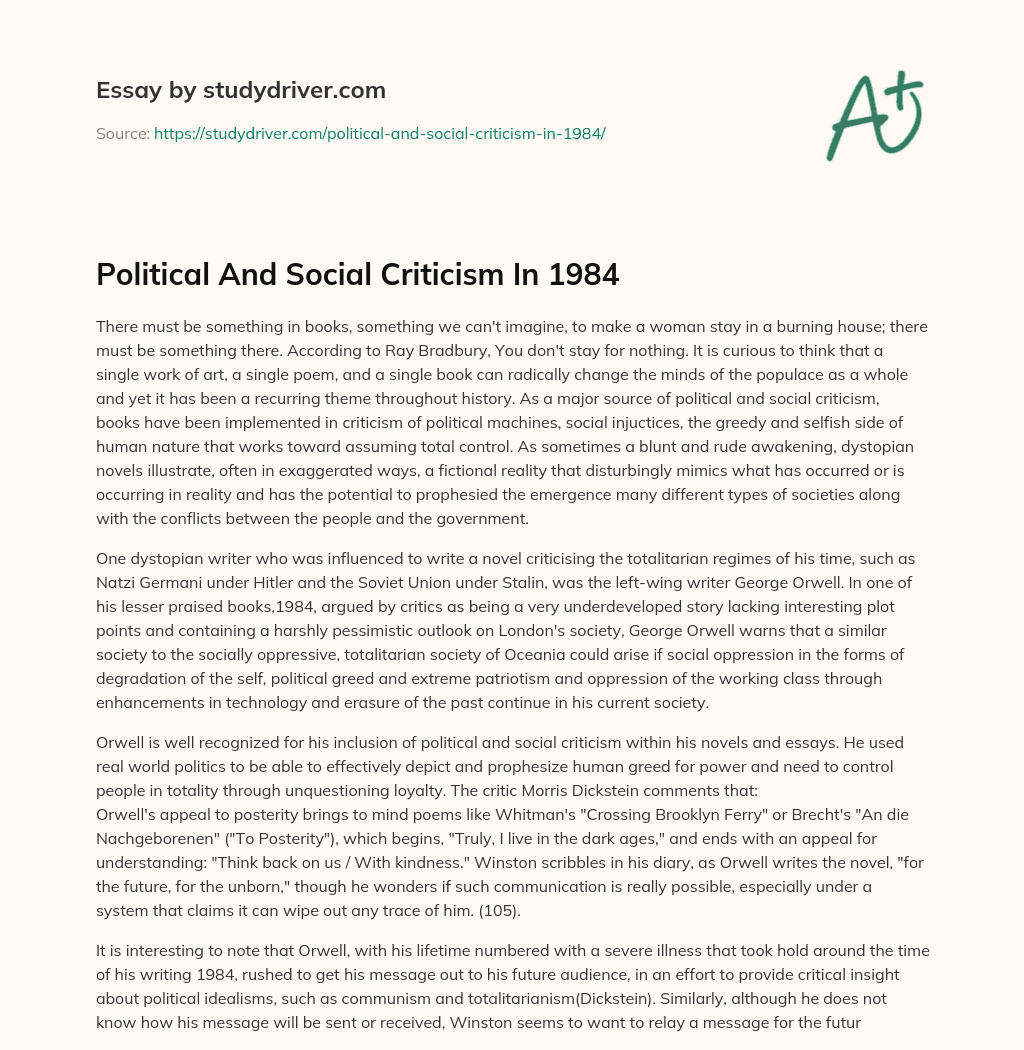 Political and Social Criticism in 1984 essay