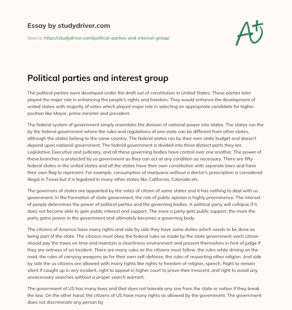Political Parties and Interest Group essay