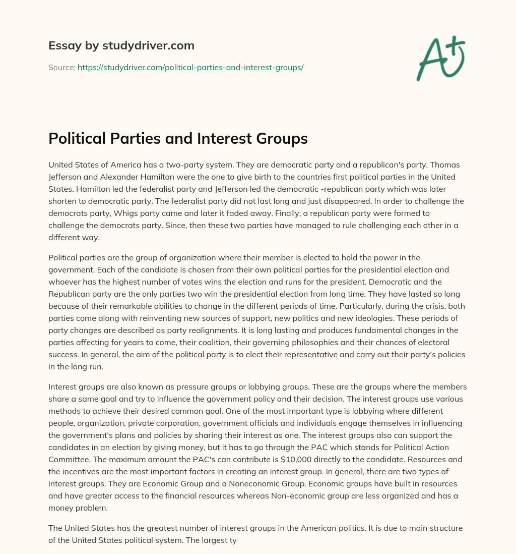 Political Parties and Interest Groups essay