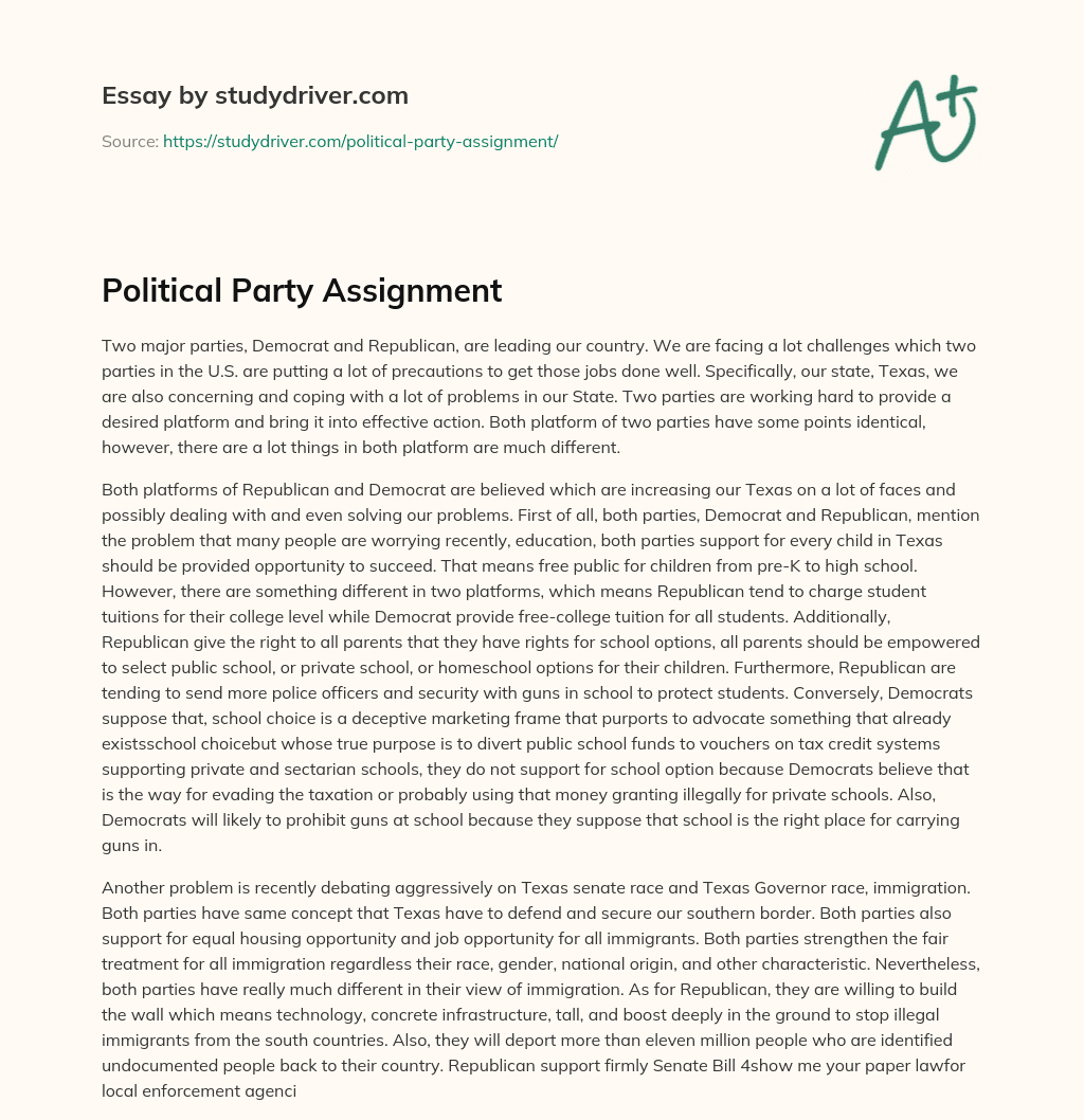 Political Party Assignment essay