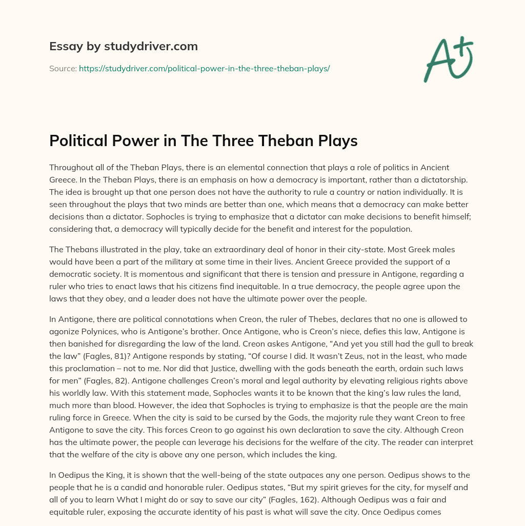 Political Power in the Three Theban Plays essay