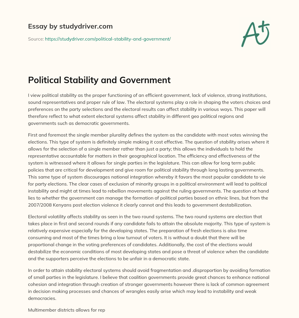 Political Stability and Government essay