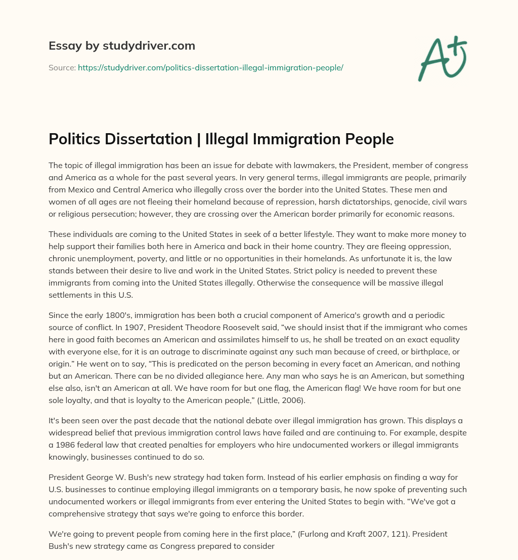 Politics Dissertation | Illegal Immigration People essay