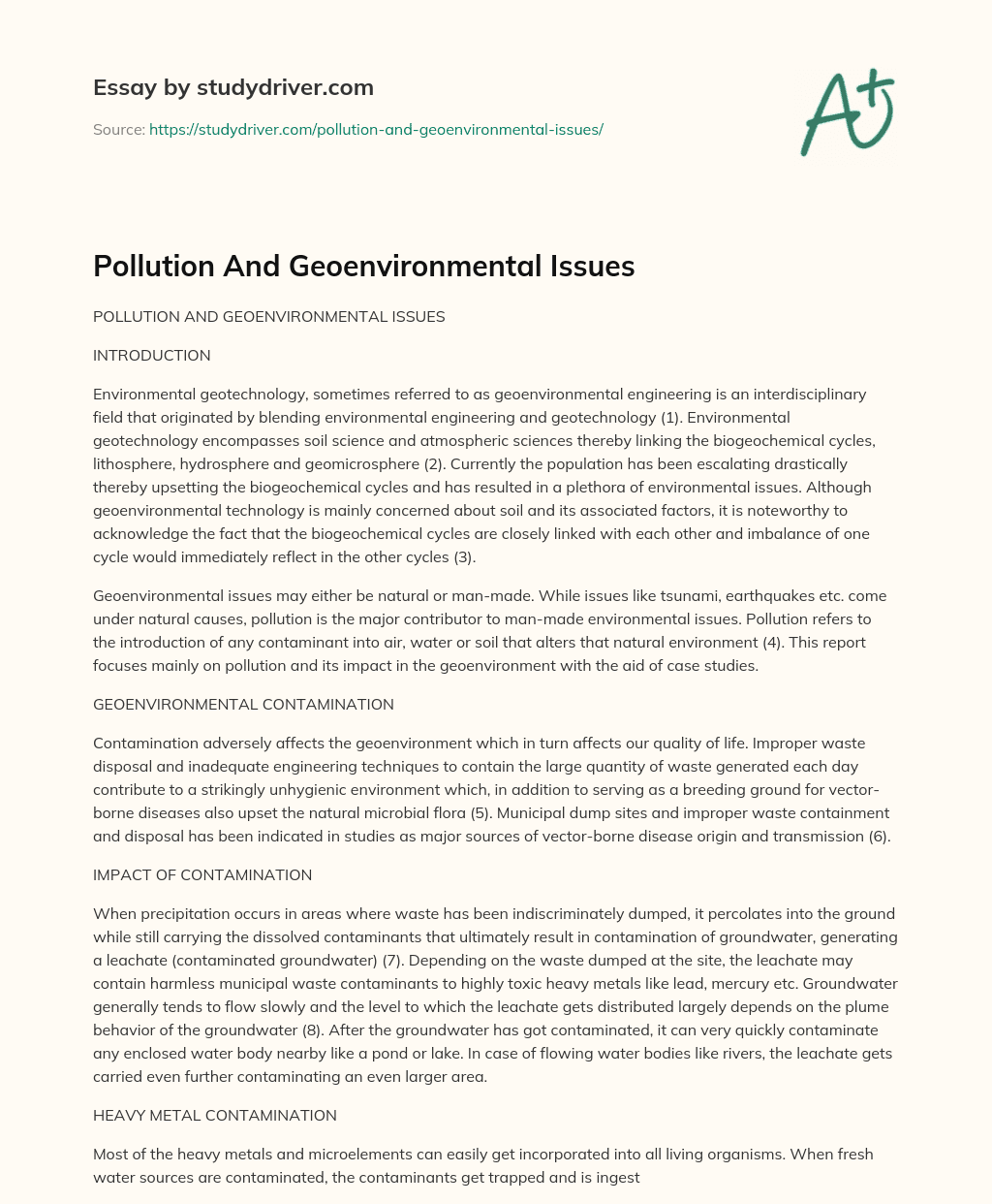 Pollution and Geoenvironmental Issues essay