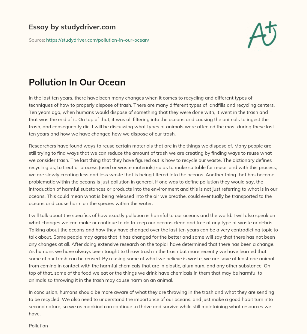 Pollution in our Ocean essay
