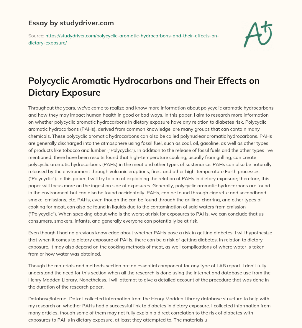 Polycyclic Aromatic Hydrocarbons and their Effects on Dietary Exposure essay