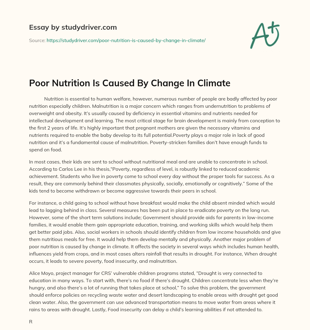 Poor Nutrition is Caused by Change in Climate essay