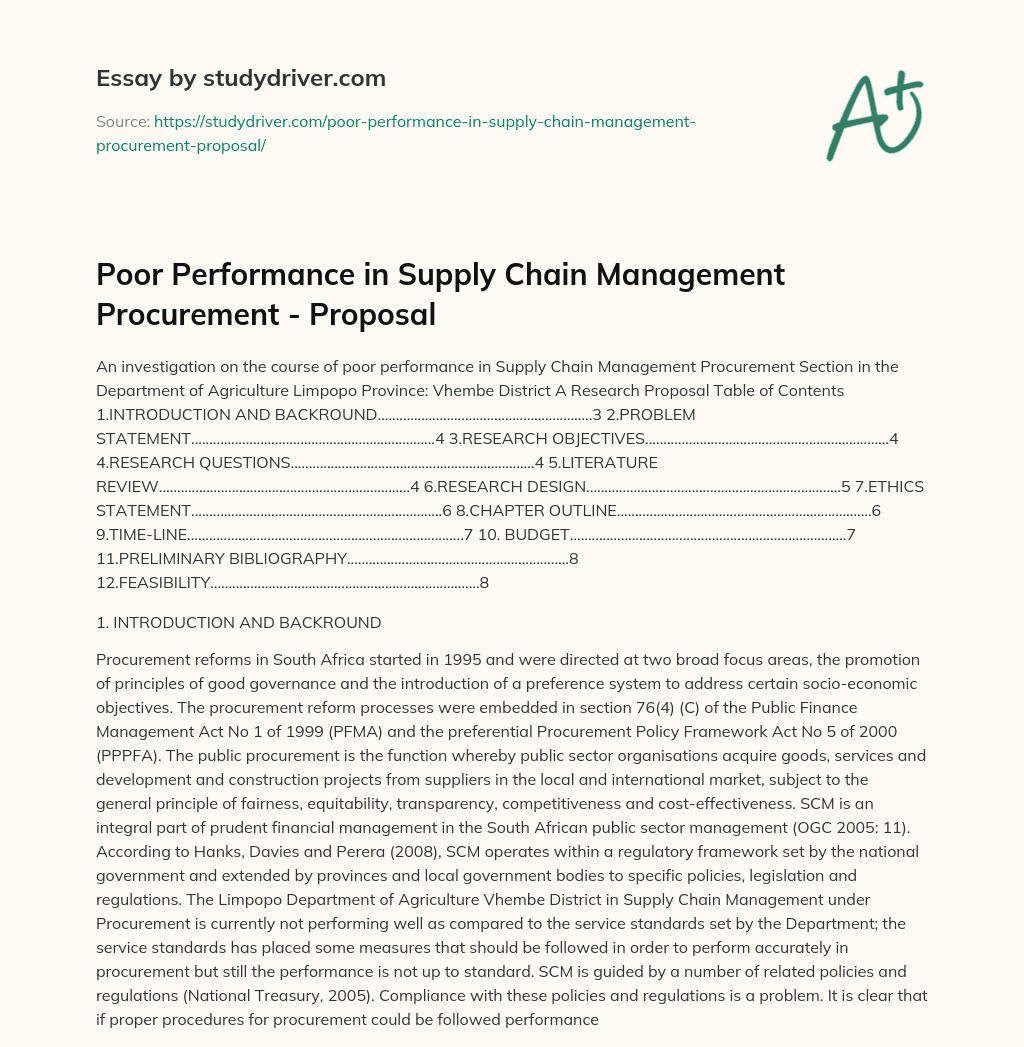 Poor Performance in Supply Chain Management Procurement – Proposal essay