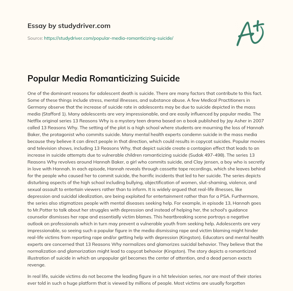 Popular Media Romanticizing Suicide essay