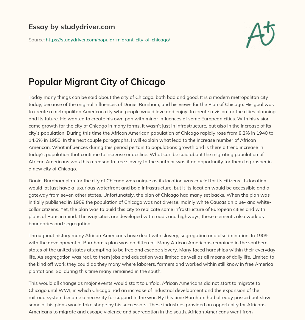 Popular Migrant City of Chicago essay