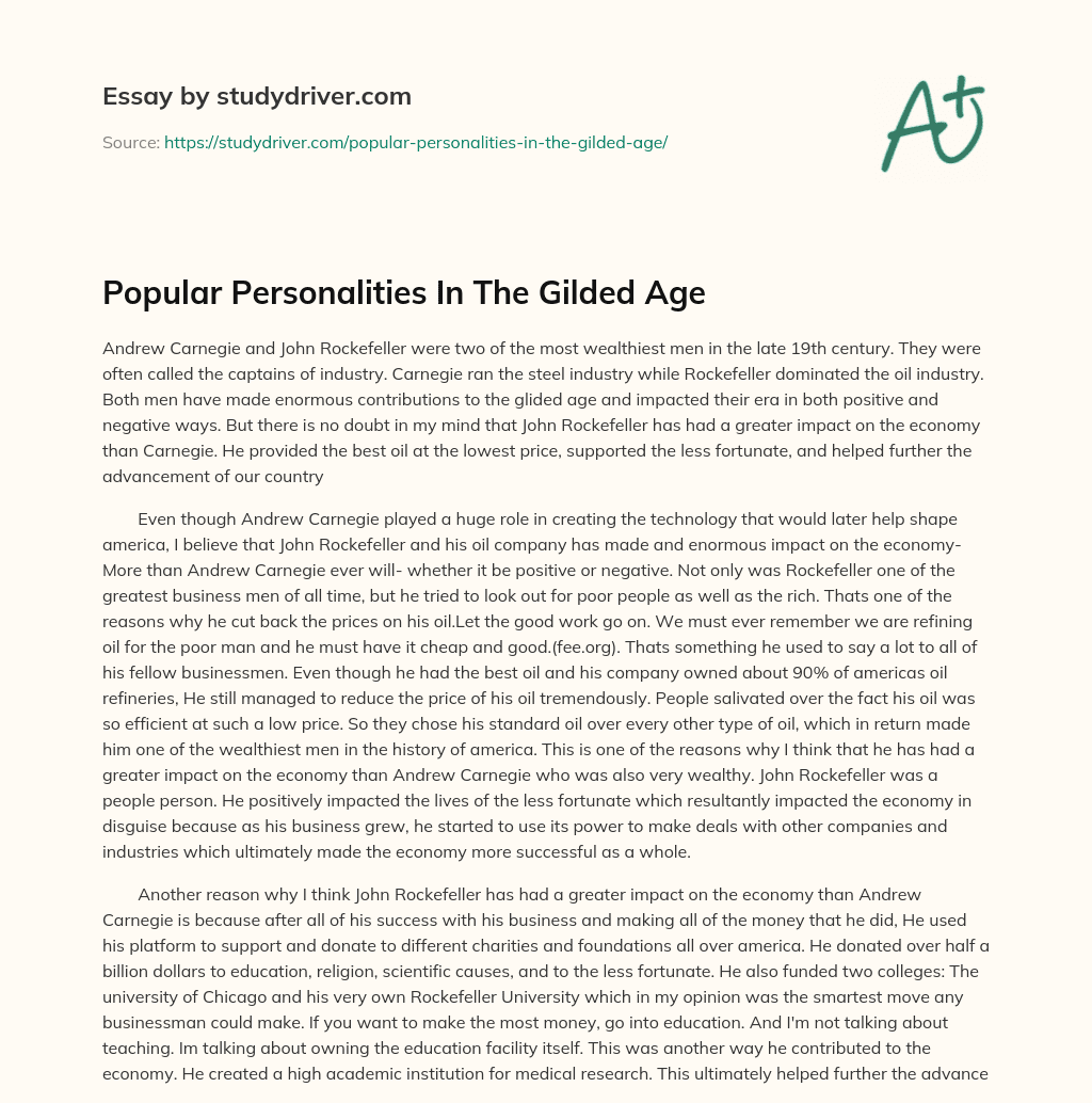 Popular Personalities in the Gilded Age essay