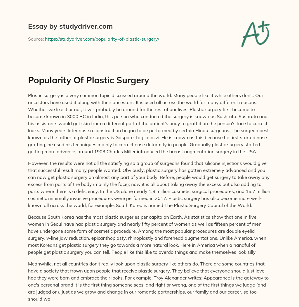 Popularity of Plastic Surgery essay