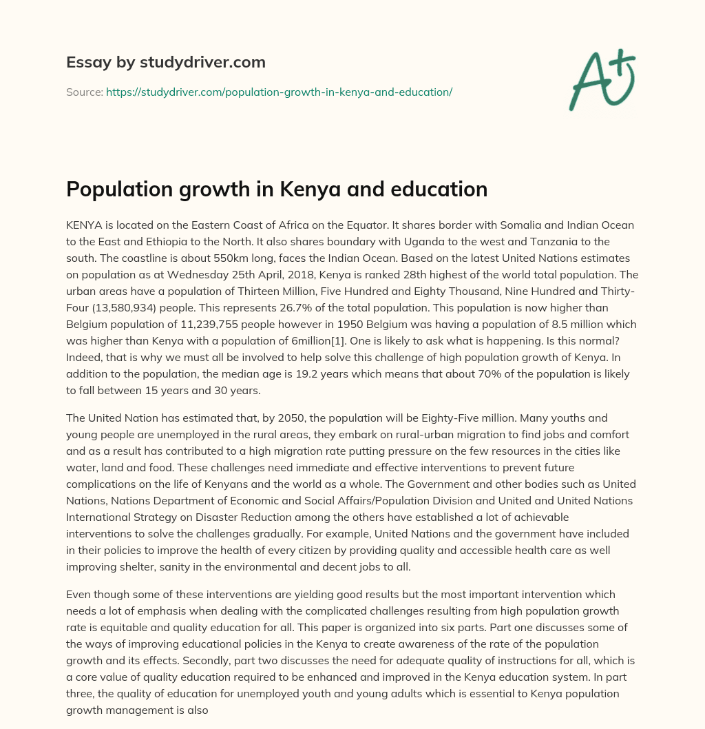 Population Growth in Kenya and Education essay