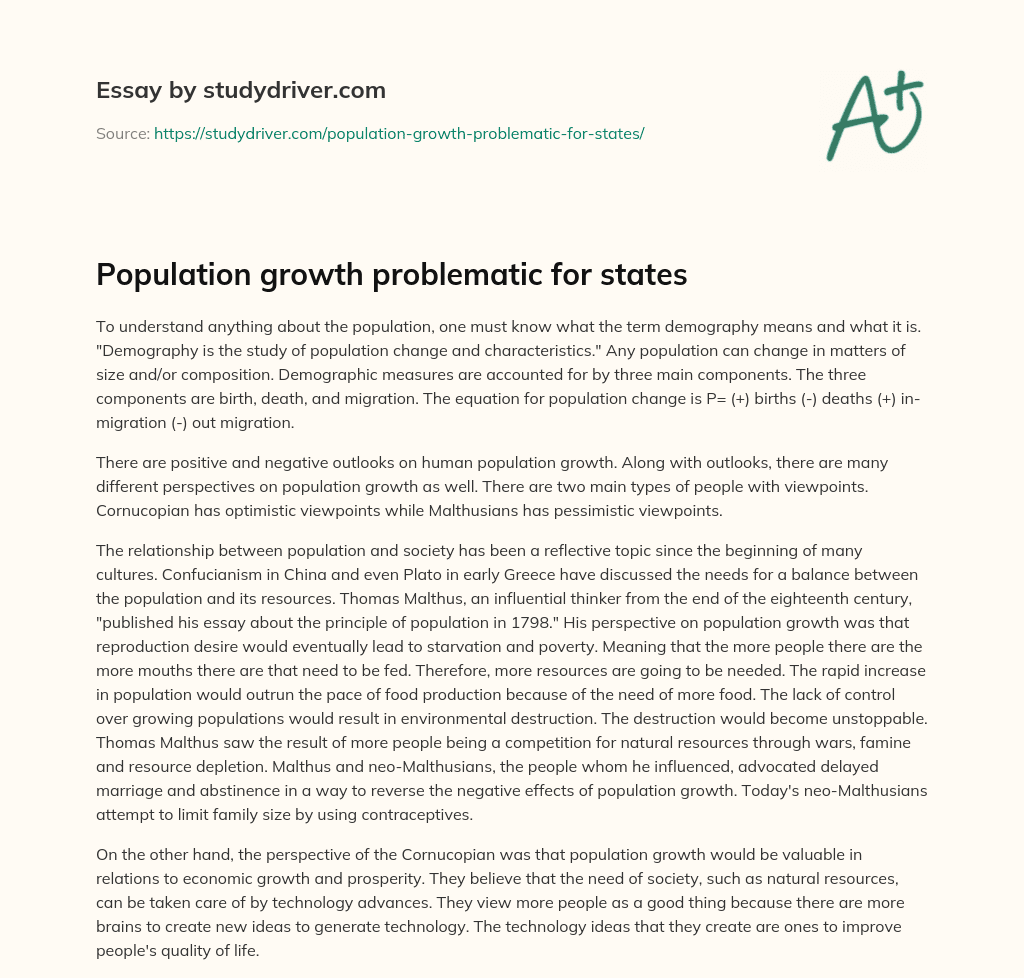 Population Growth Problematic for States essay