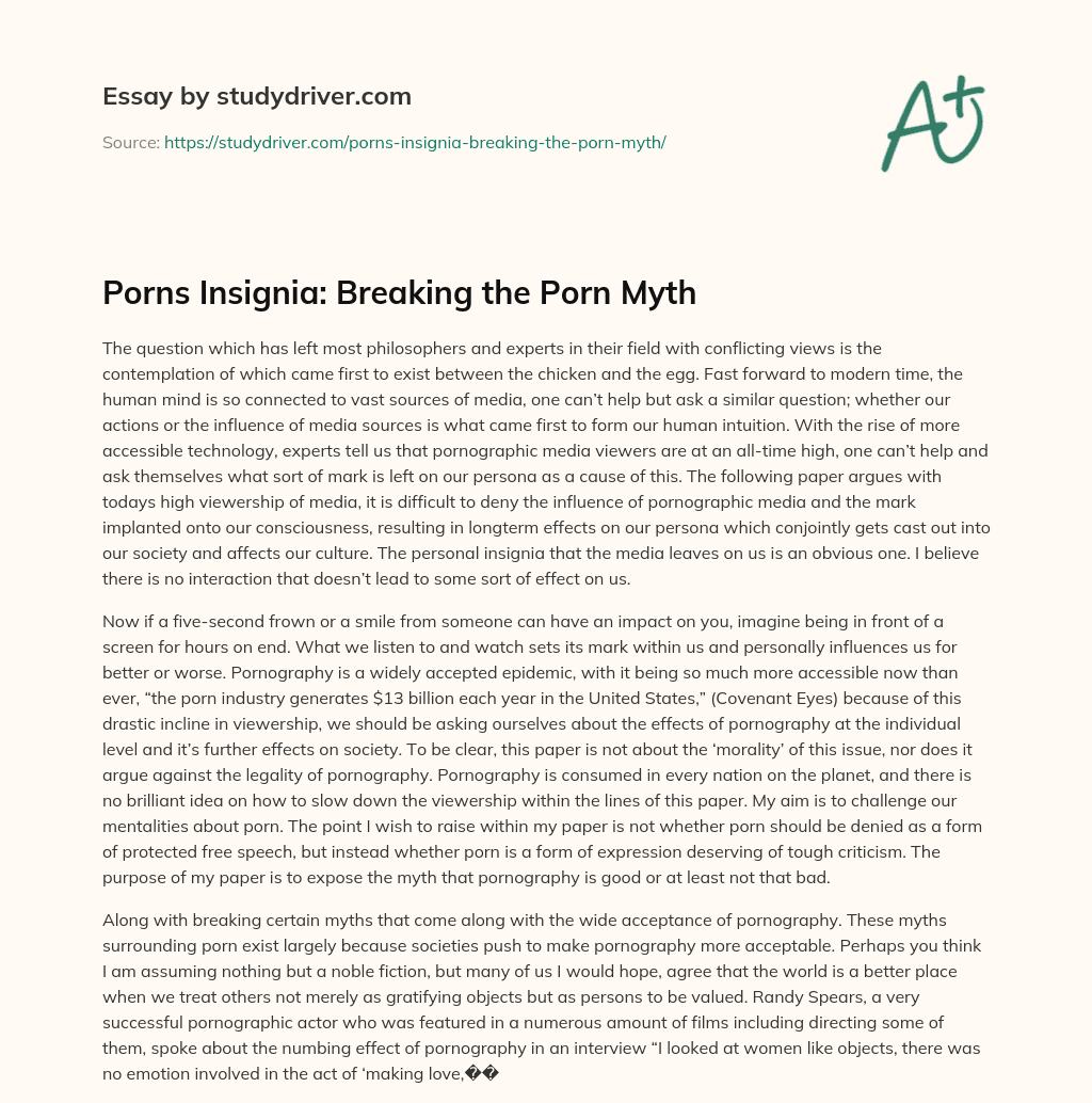 Porns Insignia: Breaking the Porn Myth  essay
