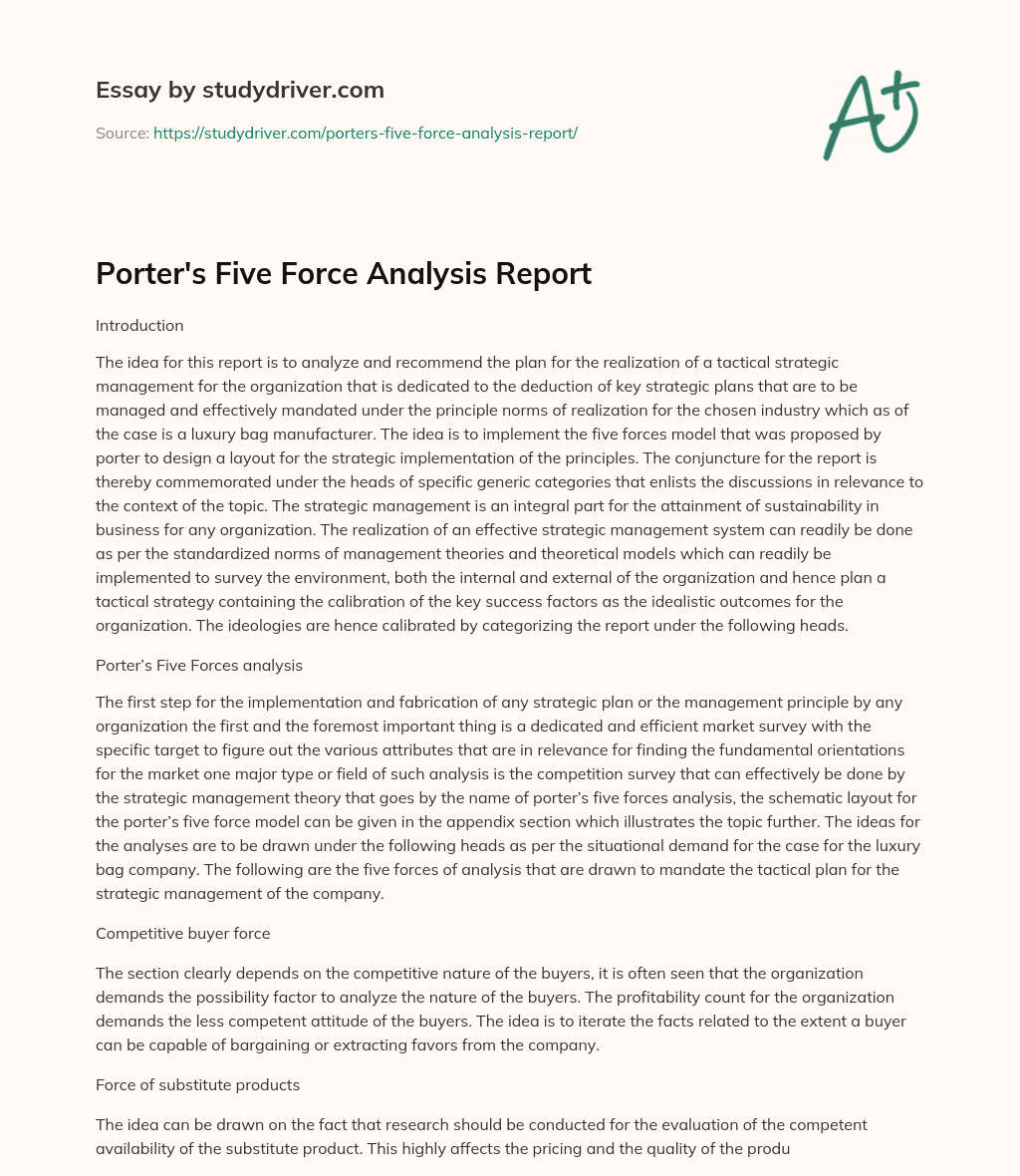 Porter’s Five Force Analysis Report essay