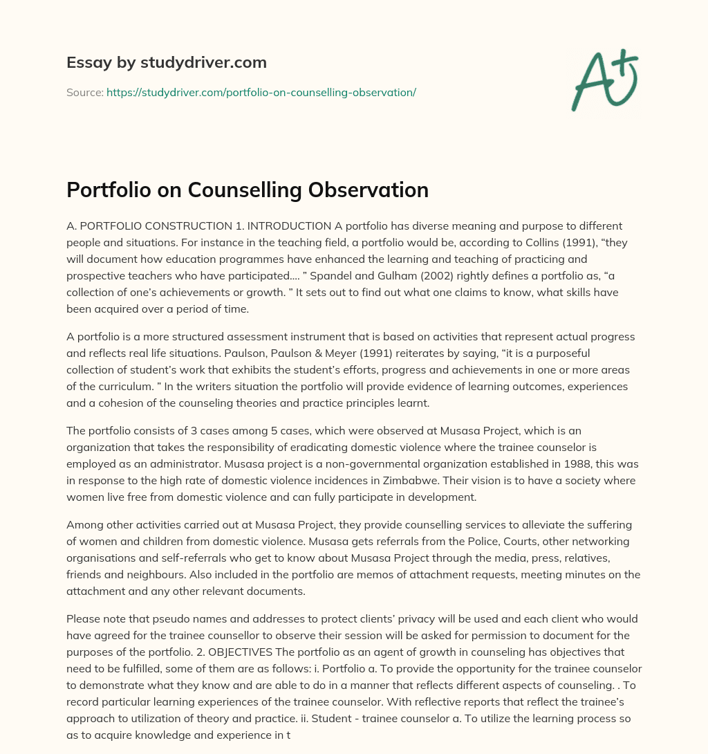 Portfolio on Counselling Observation essay