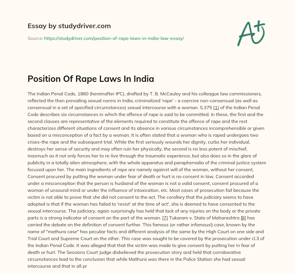 Position of Rape Laws in India essay