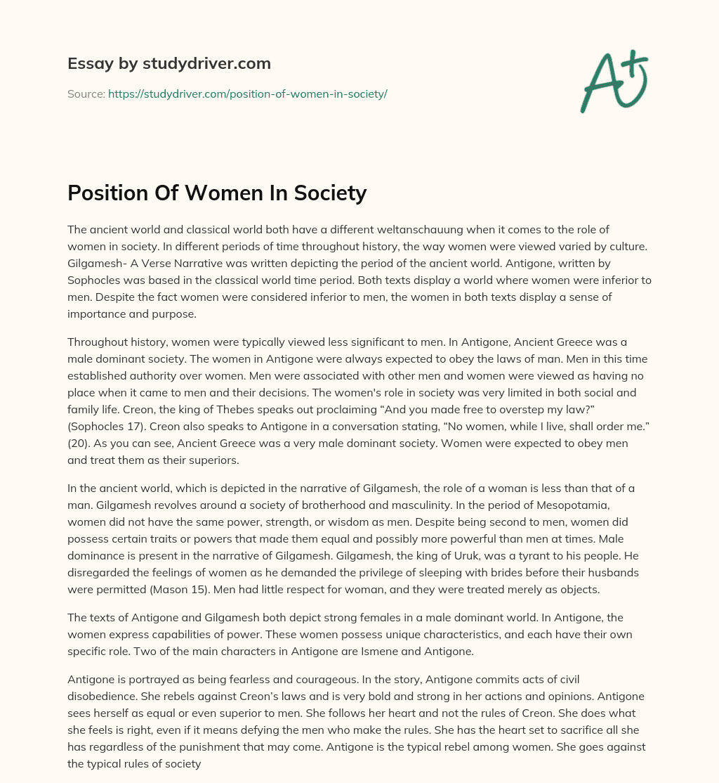Position of Women in Society  essay