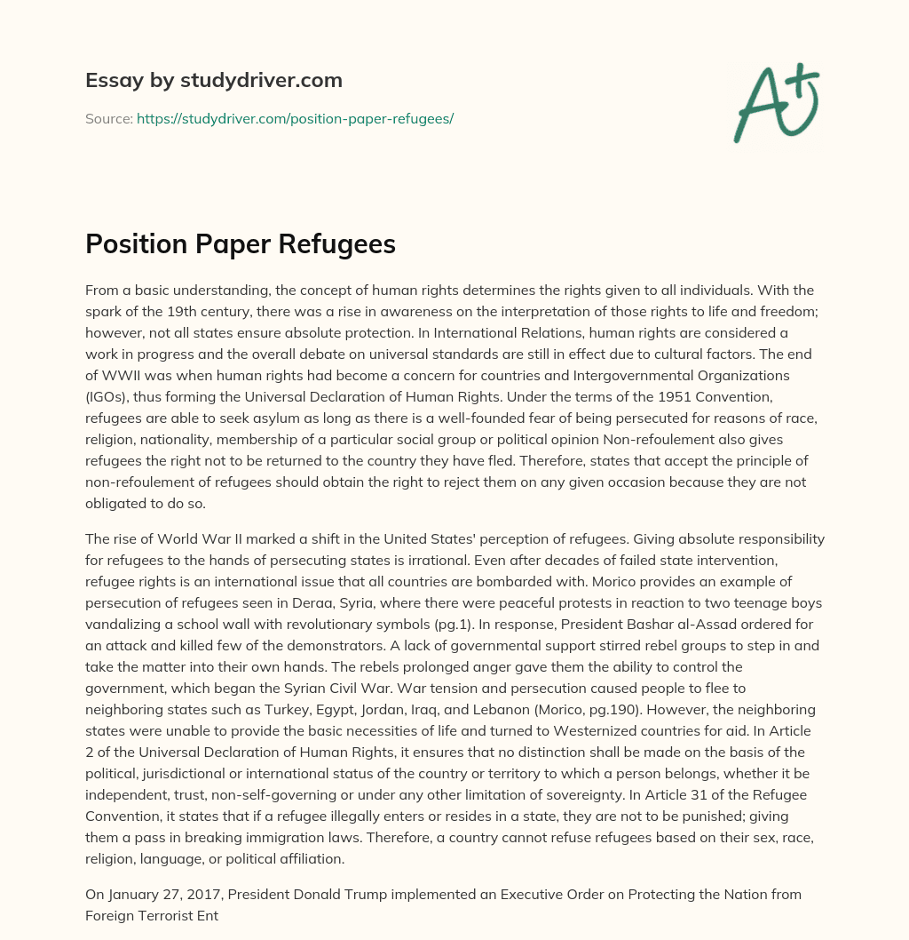 Position Paper Refugees essay