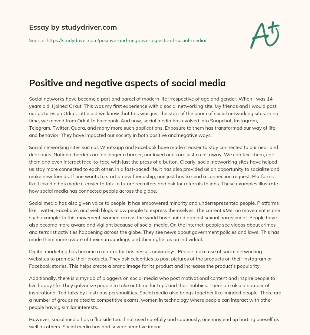 Positive and Negative Aspects of Social Media essay