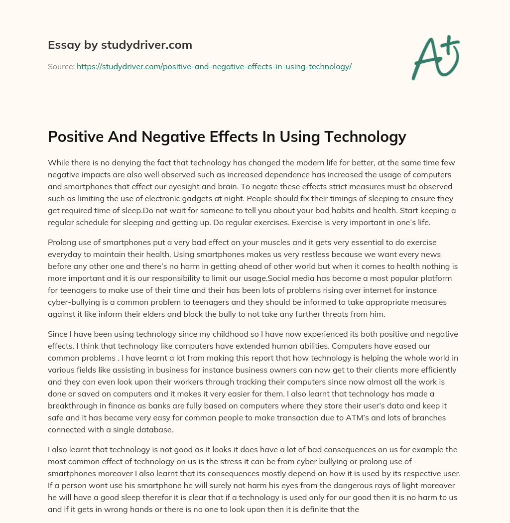 Positive and Negative Effects in Using Technology essay