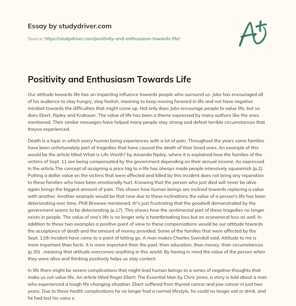 Positivity and Enthusiasm Towards Life essay