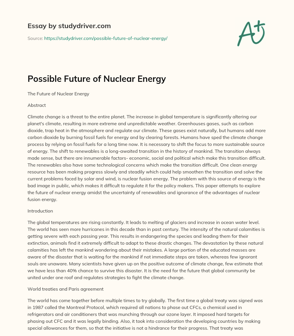 Possible Future of Nuclear Energy essay