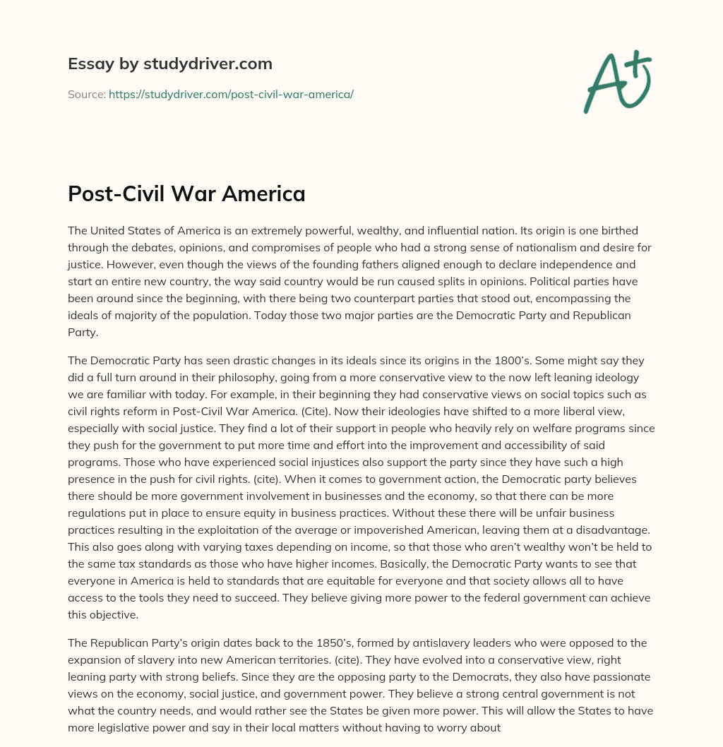 Post-Civil War America essay