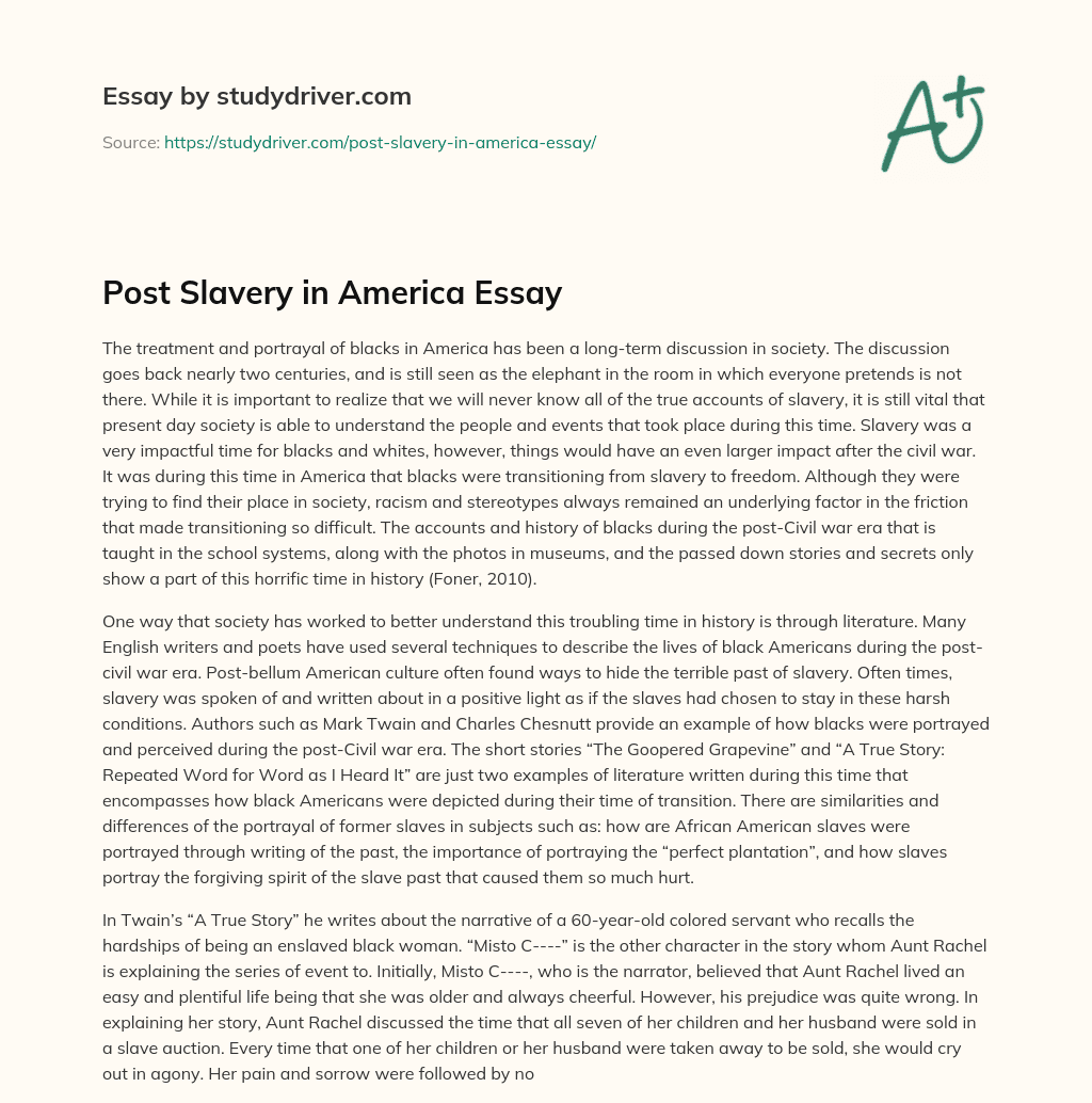 Post Slavery in America Essay essay