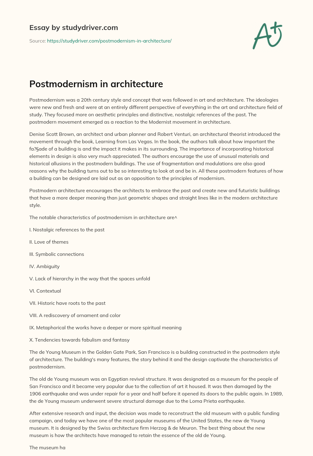 Postmodernism in Architecture essay