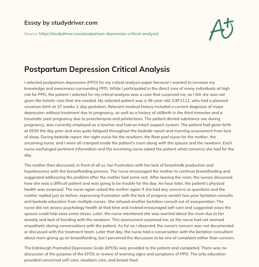 Postpartum Depression Critical Analysis essay