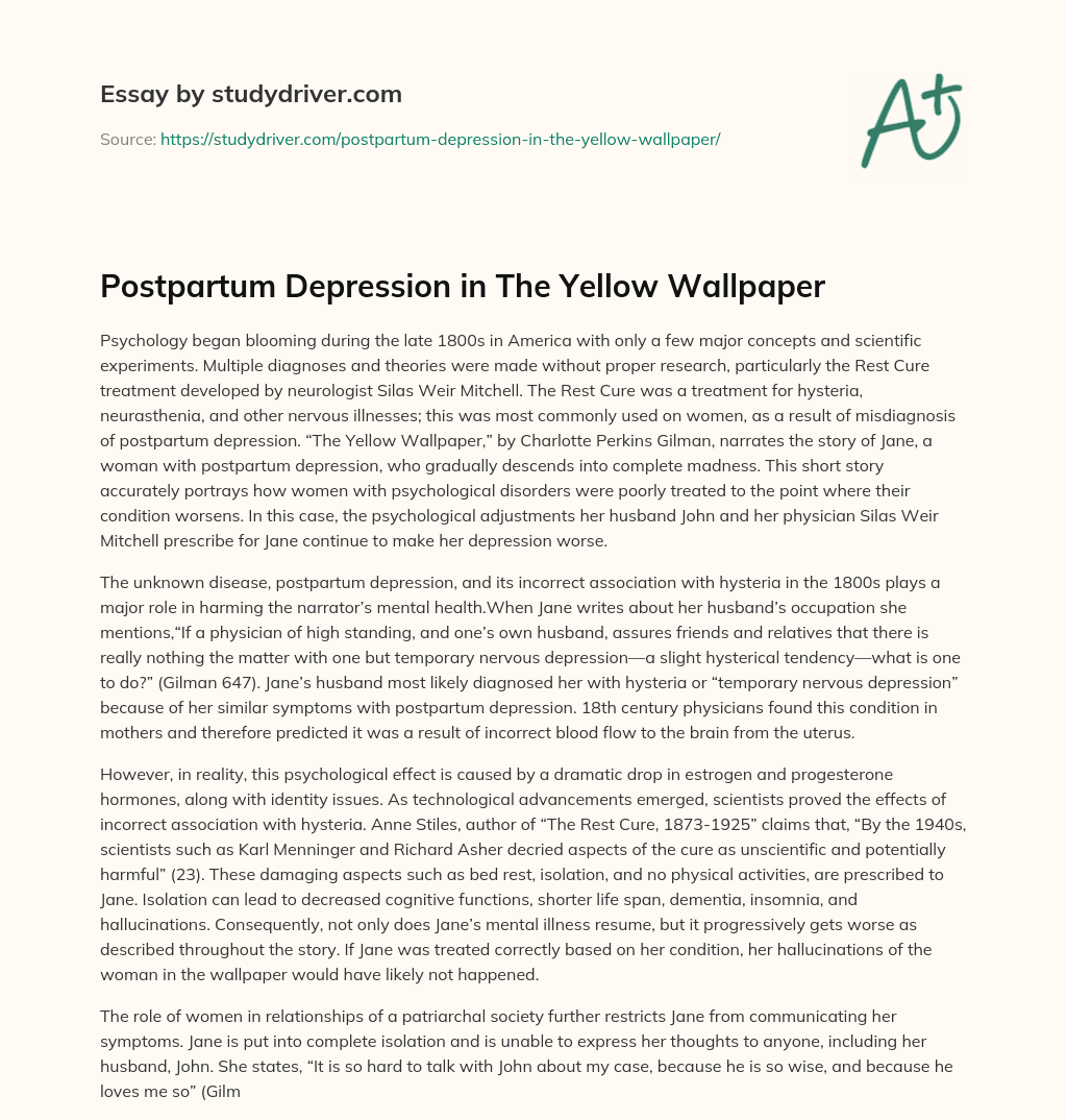 Postpartum Depression in the Yellow Wallpaper essay
