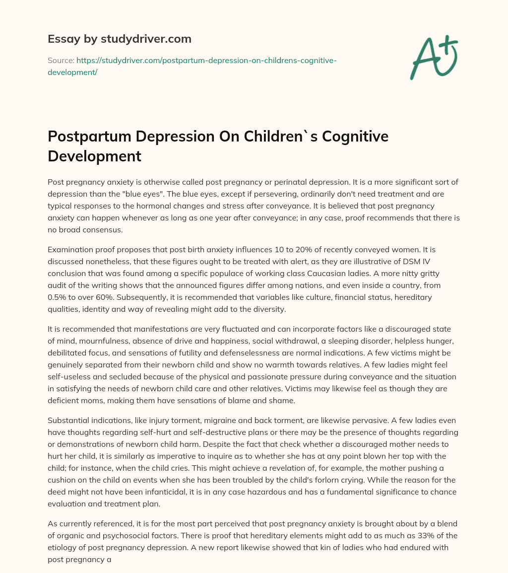 Postpartum Depression on Children`s Cognitive Development essay