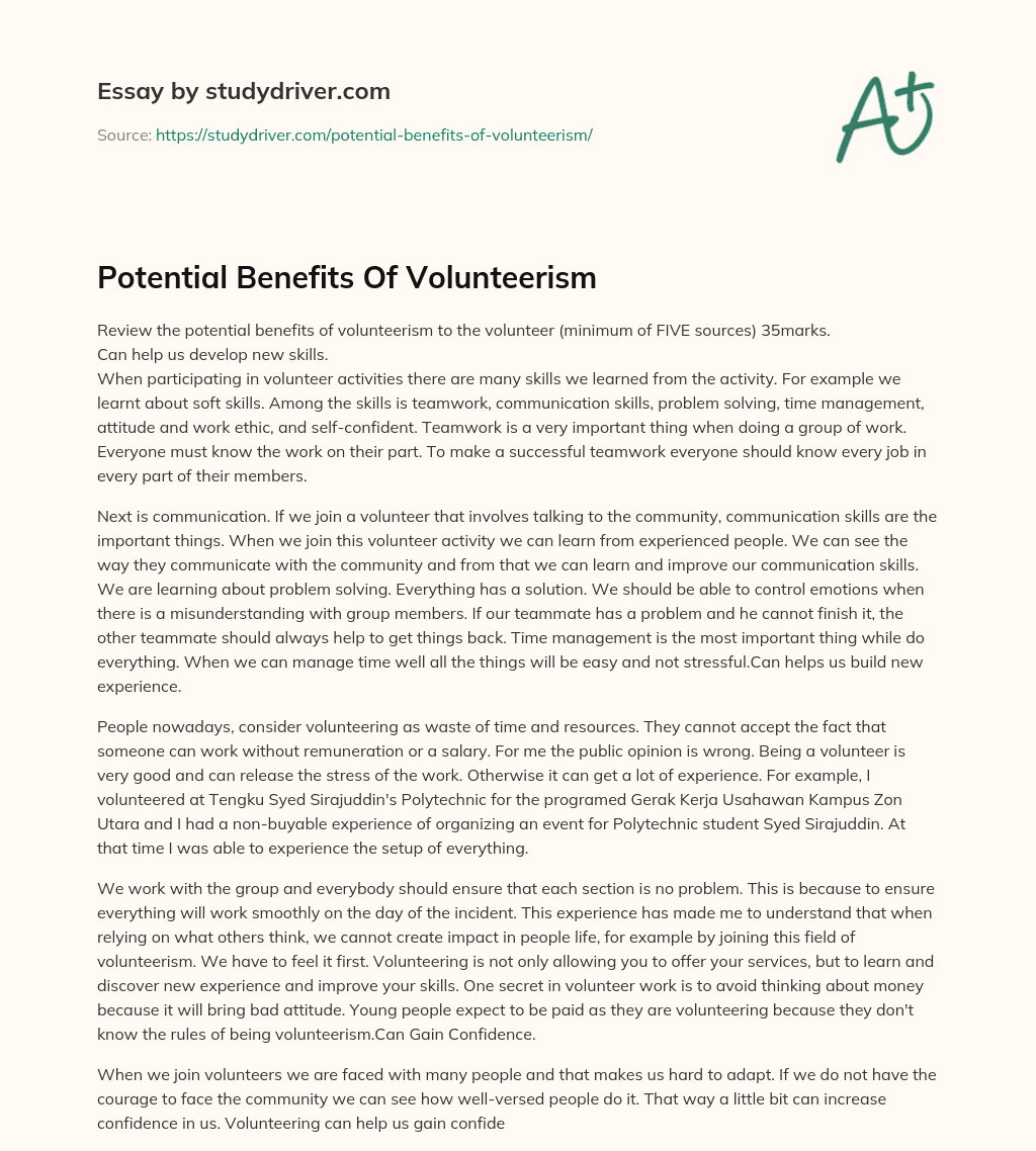 Potential Benefits of Volunteerism essay