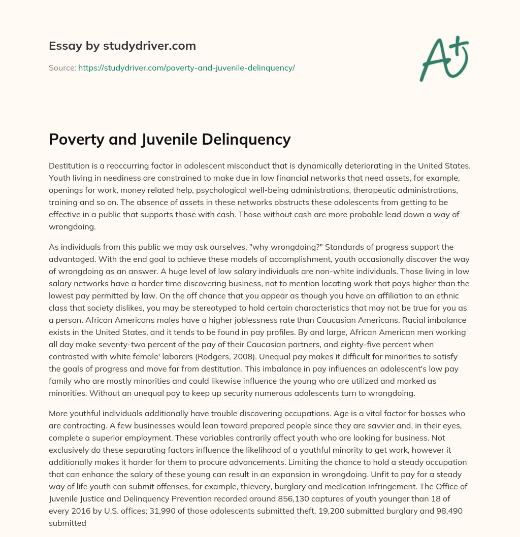 Poverty and Juvenile Delinquency essay