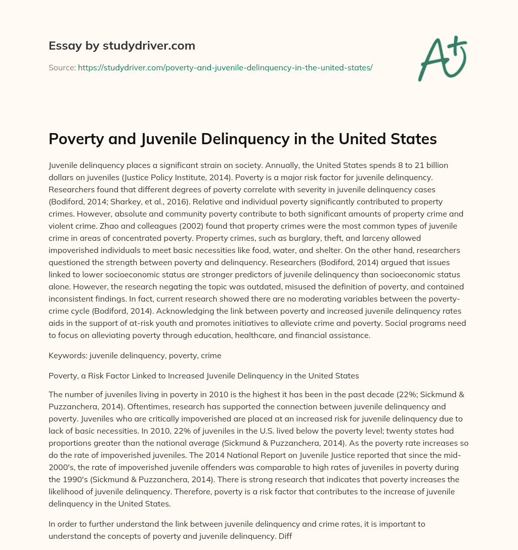 Poverty and Juvenile Delinquency in the United States essay