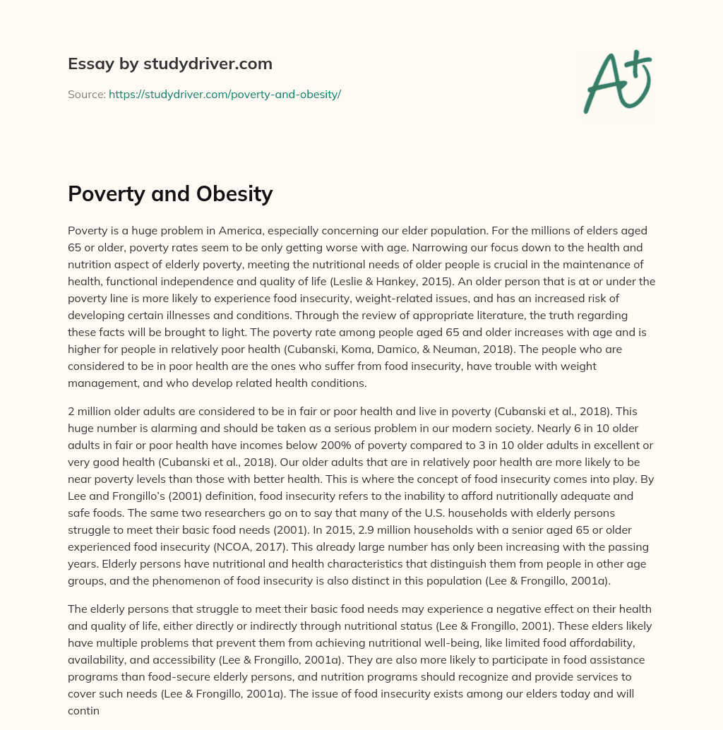 Poverty and Obesity essay
