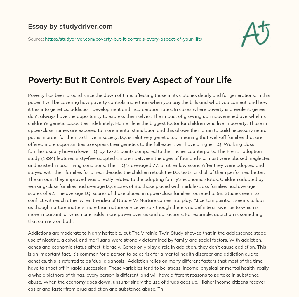 Poverty: but it Controls Every Aspect of your Life essay