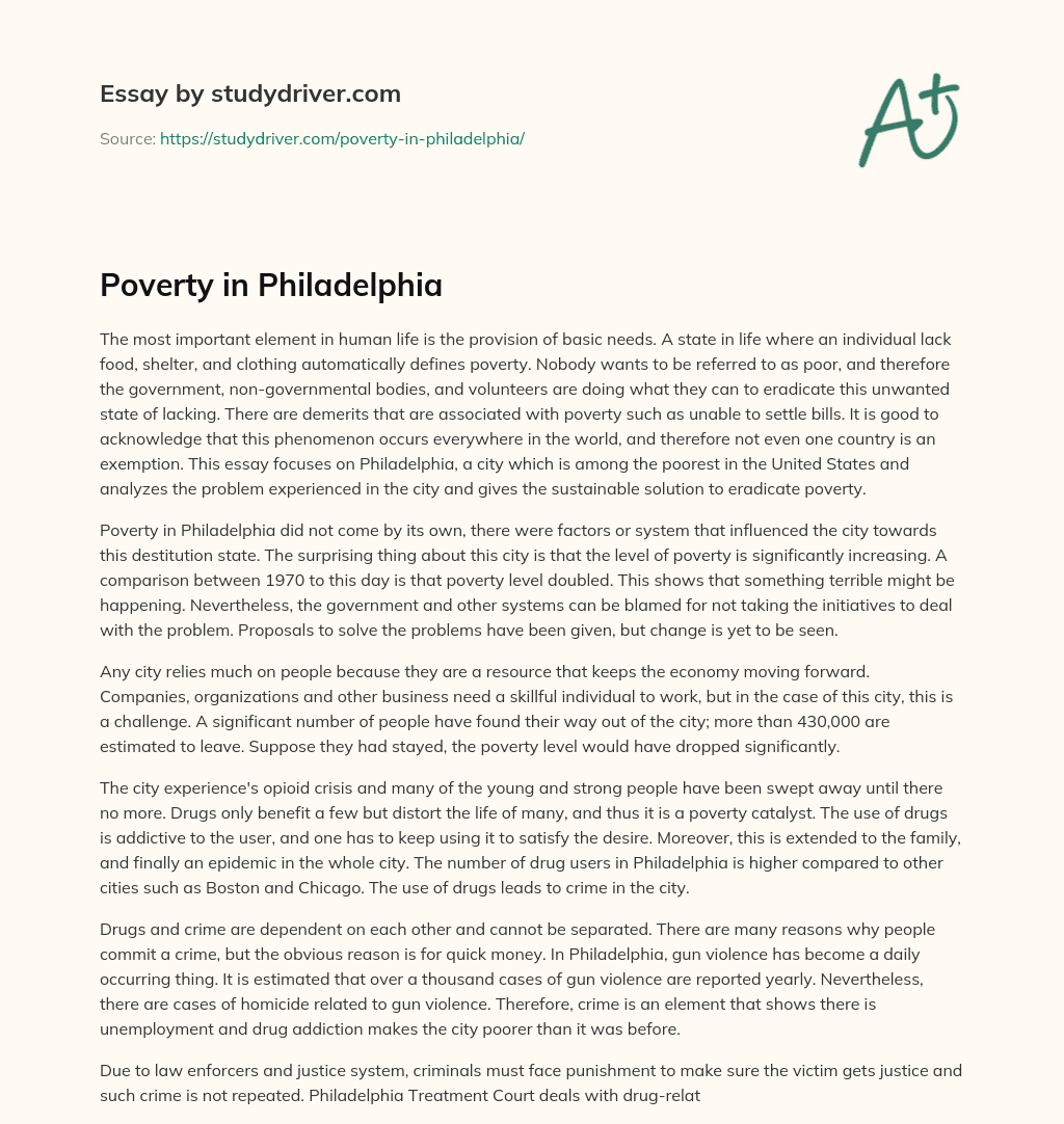 Poverty in Philadelphia essay