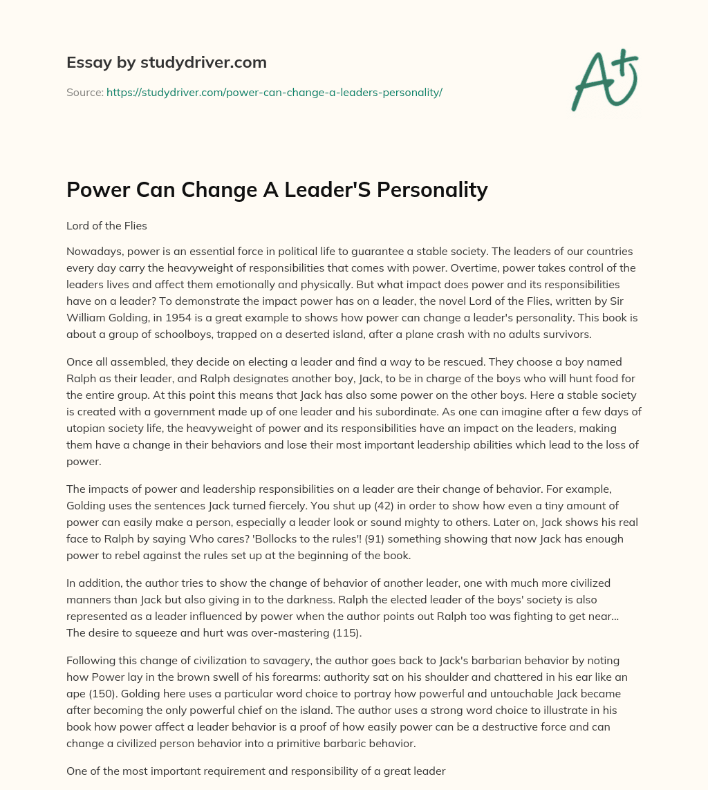 Power Can Change a Leader’S Personality essay