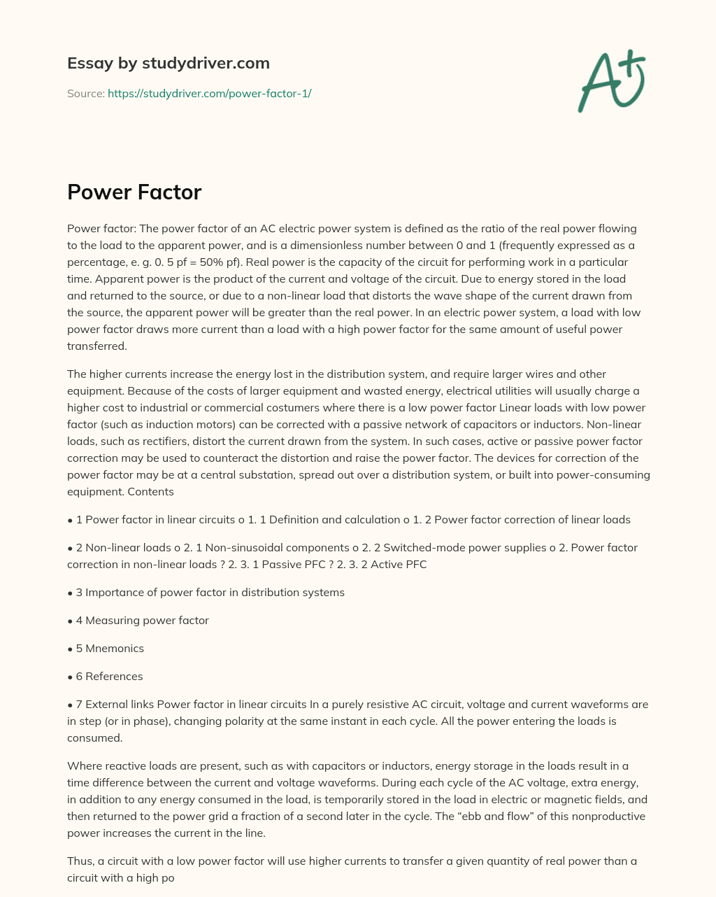 Power Factor essay