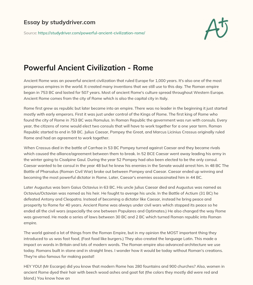 Powerful Ancient Civilization – Rome essay