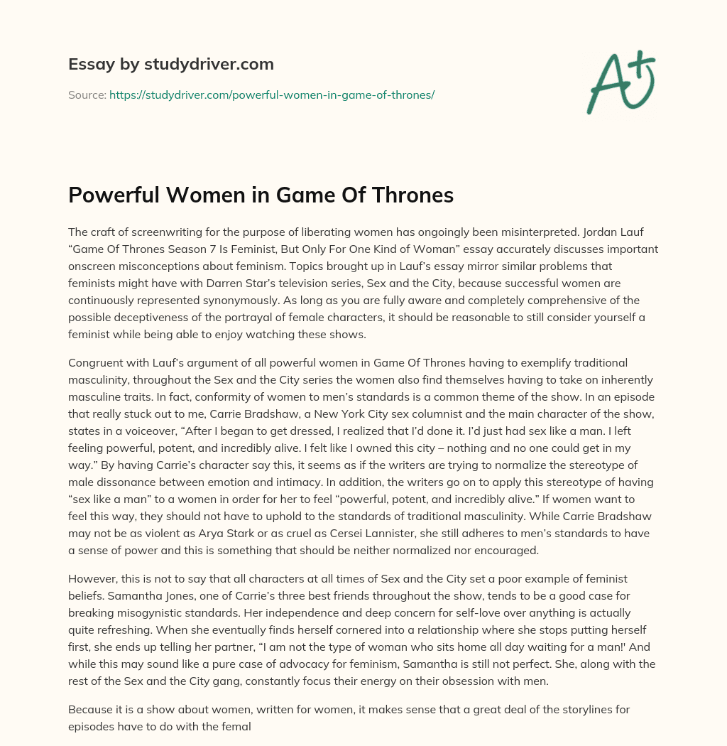 Powerful Women in Game of Thrones essay