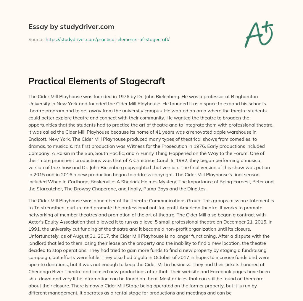 Practical Elements of Stagecraft essay