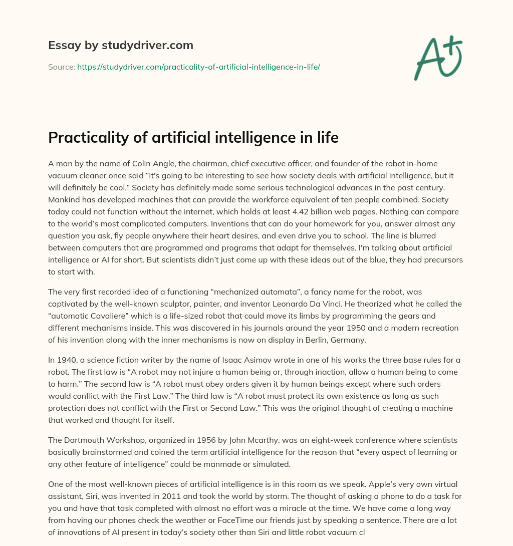 Practicality of Artificial Intelligence in Life essay
